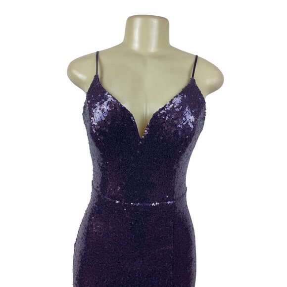 B.Smart Purple Sequin Spaghetti Strap Midi Dress With V-Neck & Side Slit Sz 9/10 - Picture 4 of 8